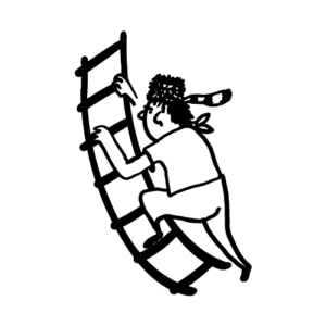 Figur die eine Leiter hochklettert